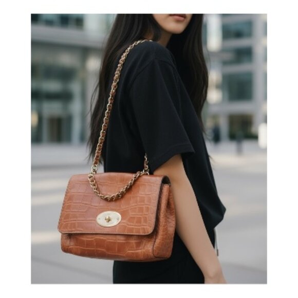 Authentic Mulberry Croc Embossed Lily Chain Bag – Cognac Brown Leather - Picture 8 of 8